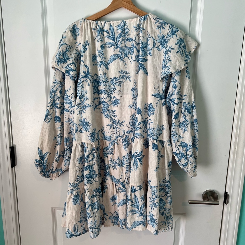Free People Sunbaked Floral Long Sleeve Swing Minidress Coastal Blue size Medium - Picture 4 of 7